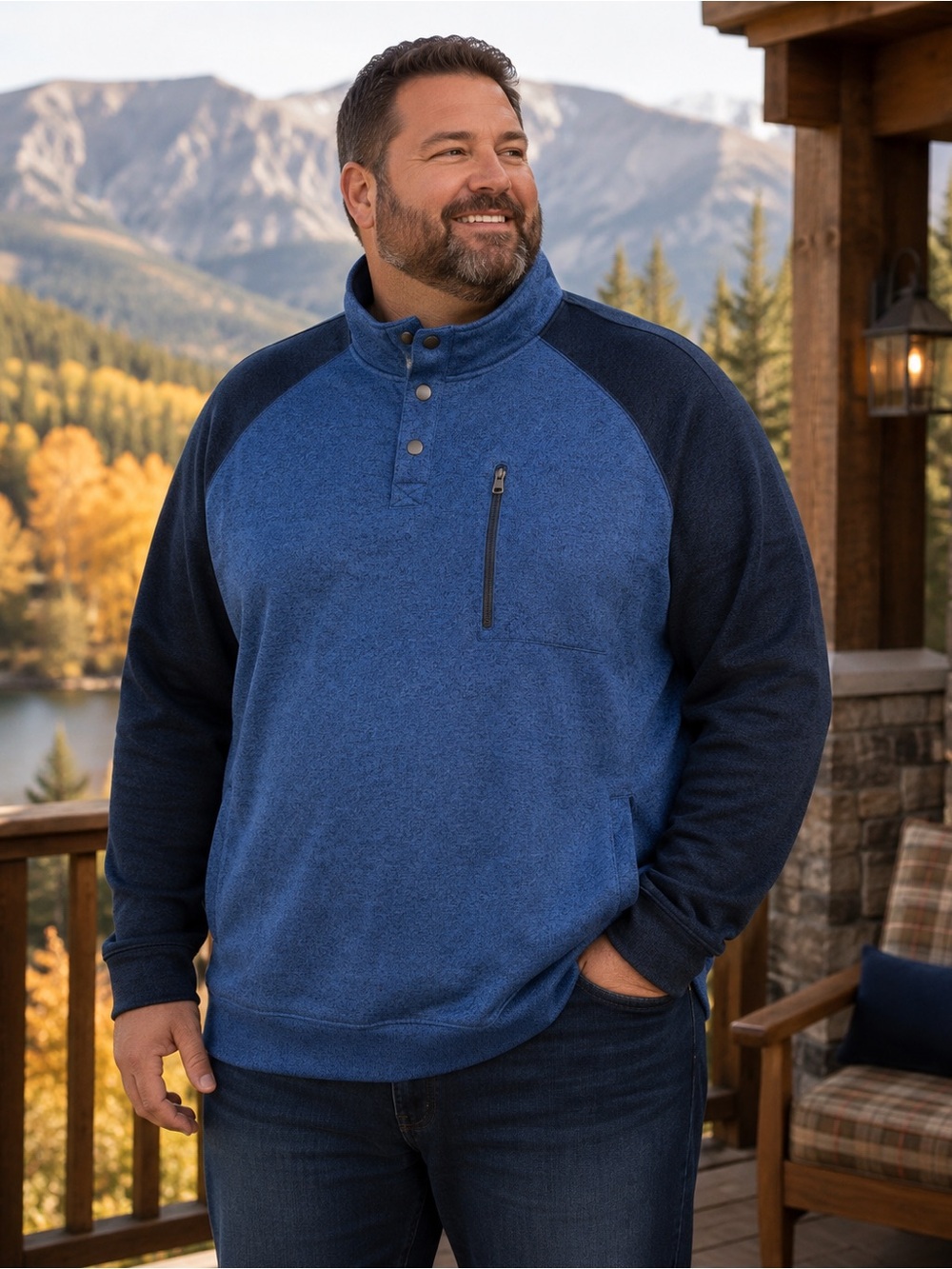 Sonoma Men’s 4XB Blue Pullover Snap Neck Zip Pocket Big & Tall